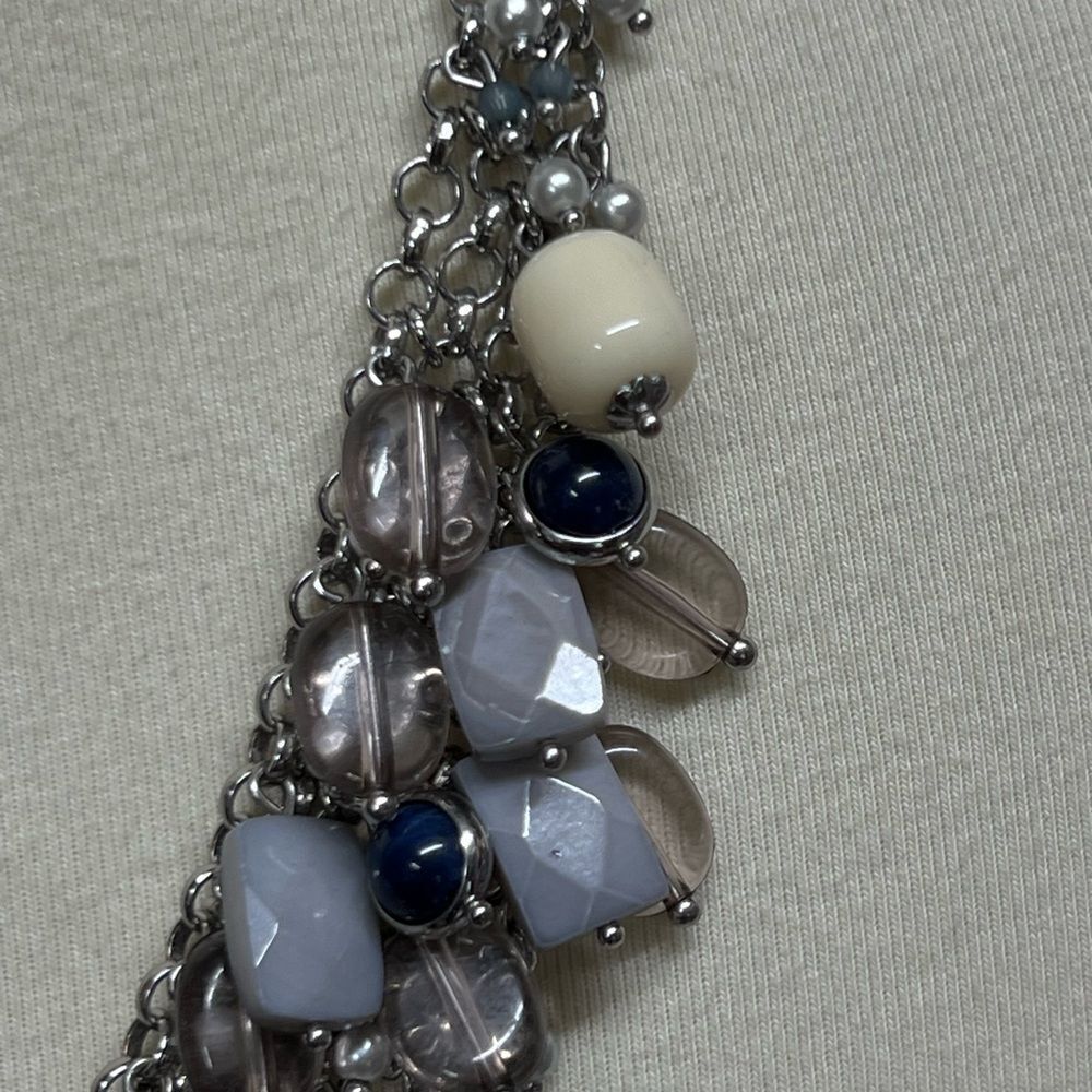 Talbots SilverGray, Navy Blue and Cream Statement Necklace #JW7 - Picture 3 of 8
